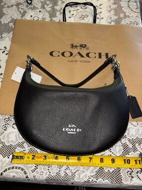 Coach 🆕 Black Pebbled Leather Crescent Payton Shoulder Bag with Silver Hardware